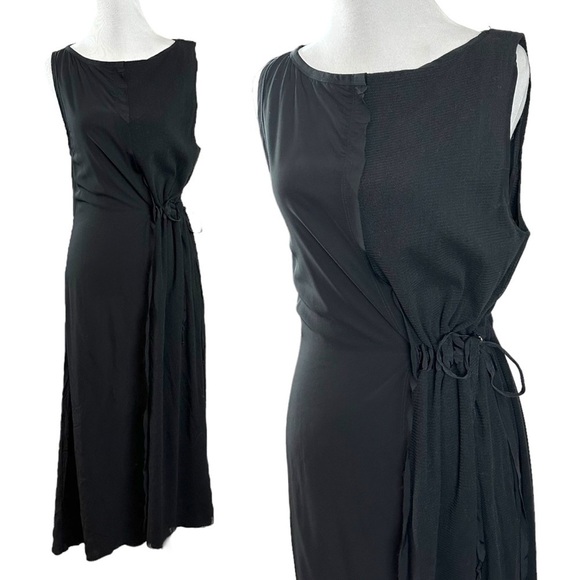 Diesel Subversive Black Maxi Dress Medium Cinch Waist Grunge Goth Mesh Y2K - Picture 4 of 12